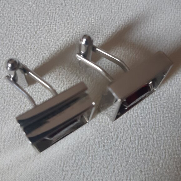 Vintage Red Marquise Cut Glass Cuff Links Silver Tone - Picture 3 of 8
